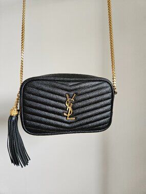 Saint Laurent Grain de Poudre Matelasse Monogram Mini Lou Camera Bag - Black
